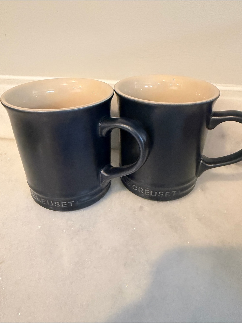 NEW LOT OF TWO Le Creuset Matte Navy 14 oz Stoneware Mug
